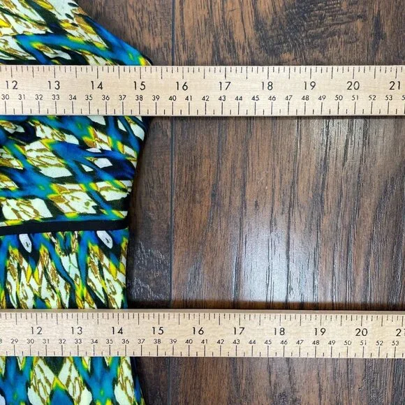 Andrew Marc New York Mini Dress 6 Bright Green Blue Sleeveless V-Neck Women's - Picture 8 of 11